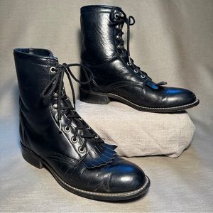 Laredo Lace-up Roper Kiltie  Boots Black Leather Size 9.5M *CLOSET CLOSING SALE*